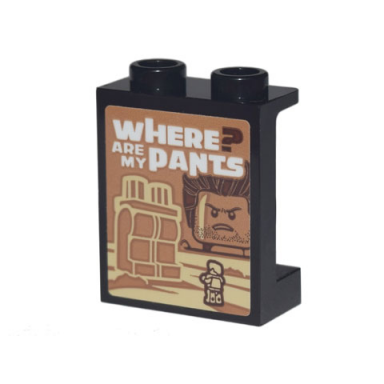 panel 1 x 2 x 2 with side supports - hollow studs with where are my pants? and huge minifigure legs pattern sticker - set 70840