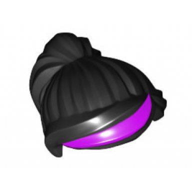 black minifigure hair female ponytail and swept sideways fringe with purple highlights pattern