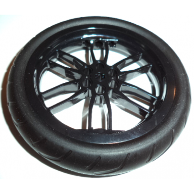 black wheel 75mm d x 17mm motorcycle with black tire 94.3mm d motorcycle racing tread narrow 88517 67140