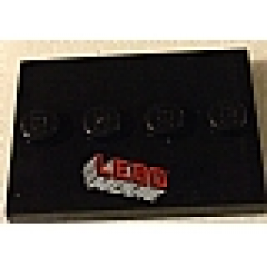 black tile modified 3 x 4 with 4 studs in center with the lego movie logo pattern