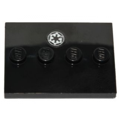 black tile modified 3 x 4 with 4 studs in center with sw imperial logo pattern sticker - set 75170