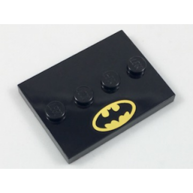 black tile modified 3 x 4 with 4 studs in center with batman logo pattern