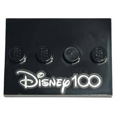 black tile modified 3 x 4 with 4 studs in center with silver disney 100 pattern