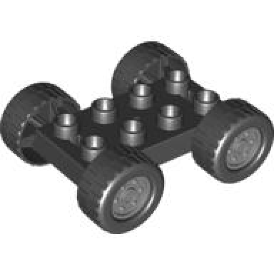 black duplo car base 2 x 4 with black tires with tread with light bluish gray classic wheels pattern 88760 88762c02pb01