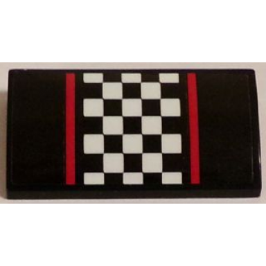 black slope curved 2 x 4 x 2 3 with bottom tubes with red stripes and black and white checkered pattern sticker - set 60084