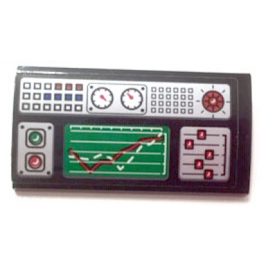 black slope curved 2 x 4 x 2 3 with bottom tubes with green graph and buttons on silver background pattern sticker - set 75882