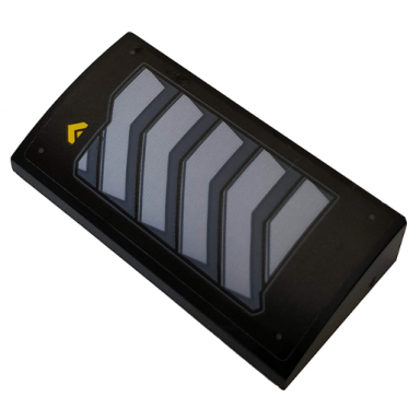 black slope curved 2 x 4 x 2 3 with bottom tubes with vents and yellow arrow pattern model left side sticker - set 76160