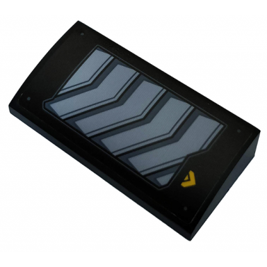 black slope curved 2 x 4 x 2 3 with bottom tubes with vents and yellow arrow pattern model right side sticker - set 76160