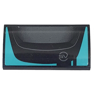 black slope curved 2 x 4 x 2 3 with bottom tubes with dark bluish gray sv and black hood pattern sticker - set 76898