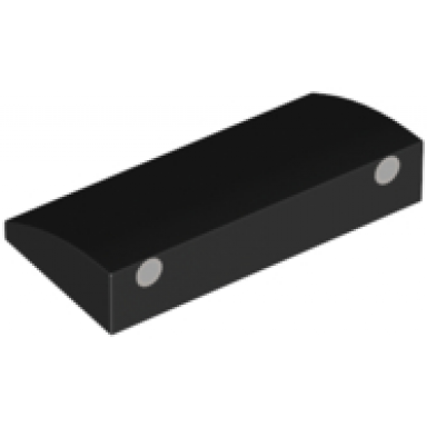 black slope curved 2 x 4 x 2 3 with bottom tubes with 2 silver dots with light bluish gray outline pattern