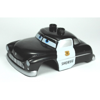black duplo car body 2 top studs with cars sheriff pattern