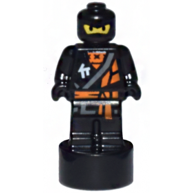 black minifigure utensil statuette trophy with ninjago cole with orange and dark bluish gray robe and white ninjago logogram letter c pattern