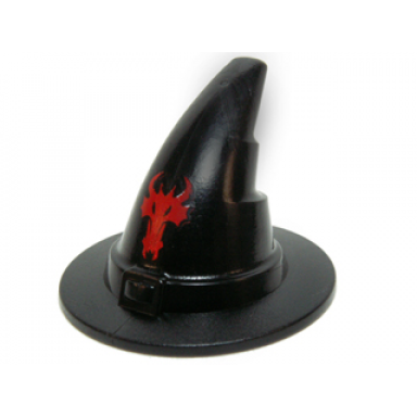 black minifigure headgear hat wizard witch slightly textured with red dragon head pattern
