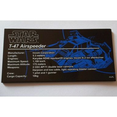 black tile 8 x 16 with bottom tubes textured surface with star wars t-47 airspeeder pattern sticker - set 75144