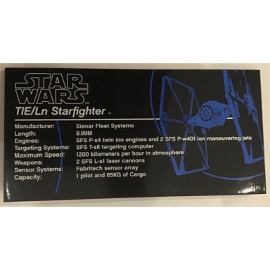black tile 8 x 16 with bottom tubes textured surface with star wars tie ln starfighter pattern sticker - set 75095