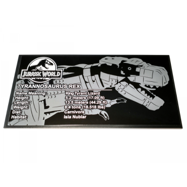 black tile 8 x 16 with bottom tubes textured surface with jurassic world tyrannosaurus rex pattern sticker - set 75936