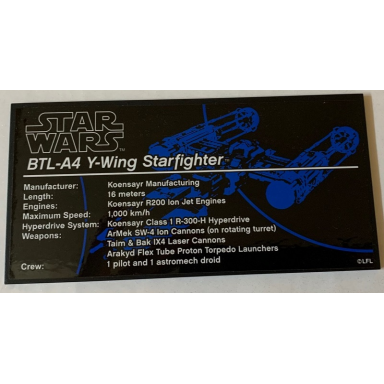 black tile 8 x 16 with bottom tubes textured surface with star wars btl-a4 y-wing starfighter pattern sticker - set 75181