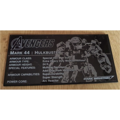 black tile 8 x 16 with bottom tubes textured surface with avengers logo mark 44 : hulkbuster details and stark industries logo pattern sticker - set 76105