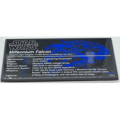 black tile 8 x 16 with bottom tubes textured surface with star wars millennium falcon pattern sticker - set 75192
