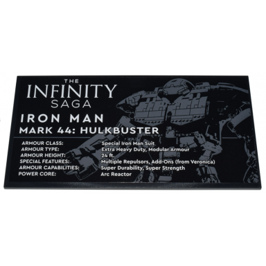 black tile 8 x 16 with bottom tubes textured surface with iron man mark 44: hulkbuster the infinity saga pattern sticker - set 76210
