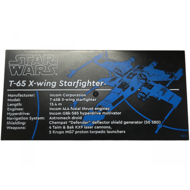 black tile 8 x 16 with bottom tubes textured surface with star wars t-65 x-wing starfighter pattern