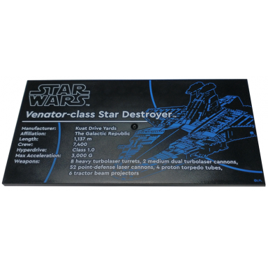 black tile 8 x 16 with bottom tubes textured surface with star wars venator-class star destroyer pattern
