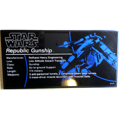 black tile 8 x 16 with bottom tubes textured surface with star wars republic gunship pattern sticker - set 75309