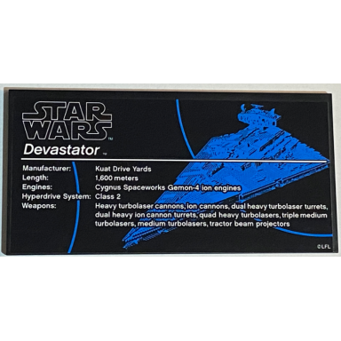 black tile 8 x 16 with bottom tubes textured surface with star wars devastator pattern sticker - set 75252