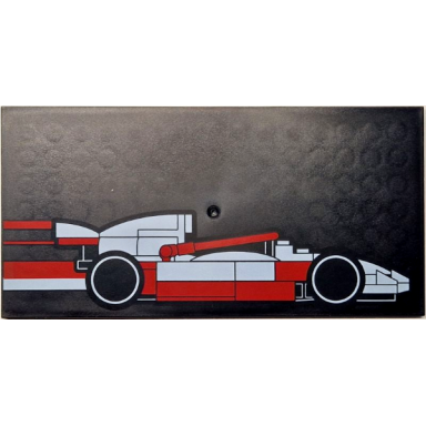 black tile 8 x 16 with bottom tubes textured surface with red and white lego formula 1 race car profile pattern model right side