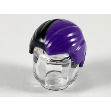black minifigure hair combed front to rear with dark purple left side pattern