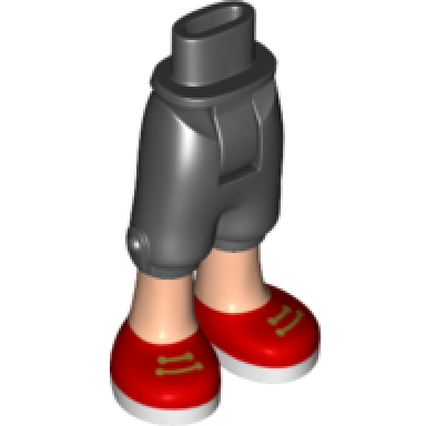 black mini doll hips and trousers cropped with light nougat legs and red shoes with white soles and gold laces pattern - thick hinge