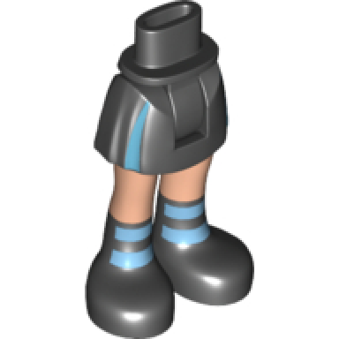 black mini doll hips and skirt light nougat legs and black boots with dark azure stripes pattern - thick hinge