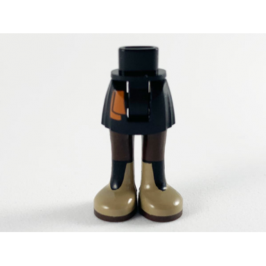 black mini doll hips and skirt dark orange sash dark brown legs and dark tan boots pattern - thick hinge