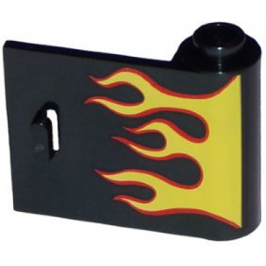 black door 1 x 3 x 2 right - open between top and bottom hinge with red and yellow flames pattern