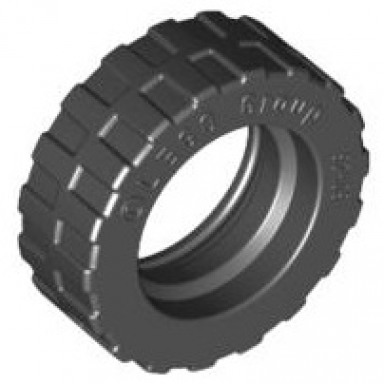 black tire 17.5mm d x 6mm with shallow staggered treads - band around center of tread