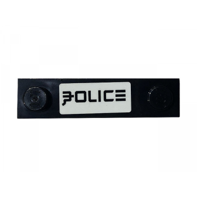 black plate modified 1 x 4 with 2 studs without groove with ninjago police pattern sticker - set 70607
