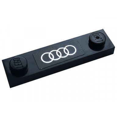 black plate modified 1 x 4 with 2 studs without groove with audi logo pattern sticker - set 76897