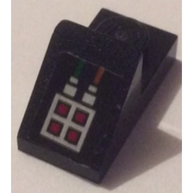 black slope 45 2 x 1 with 2 3 cutout with cables and red buttons pattern sticker - set 70605