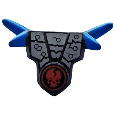 black minifigure armor breastplate with shoulder spikes blue and red cracked skull in circle pattern