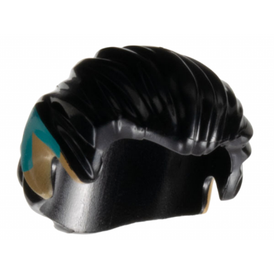 black minifigure hair swept back with pointed medium nougat ears and dark turquoise tips pattern