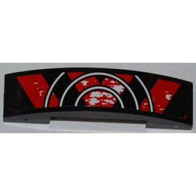 black slope curved 4 x 1 x 2 3 double with red and black danger stripes and 3 white half circles pattern sticker - set 9092