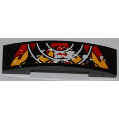 black slope curved 4 x 1 x 2 3 double with red and black danger stripes 3 white half circles and flames pattern sticker - set 9092