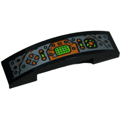 black slope curved 4 x 1 x 2 3 double with silver control panel with rivets orange buttons and lime screen pattern sticker - set 71763