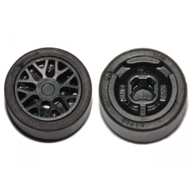 black wheel 11mm d x 6mm with 8 y spokes with black tire 14mm d x 6mm solid smooth 93595 50945