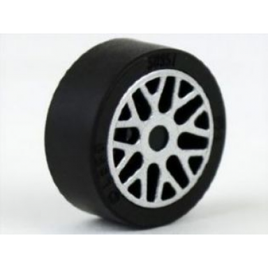 black wheel 11mm d x 6mm with 8 y spokes with silver outline pattern with black tire 14mm d x 6mm solid smooth 93595pb02 50945