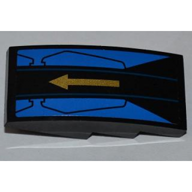 black slope curved 4 x 2 with gold arrow on black and blue background pattern sticker - set 9442