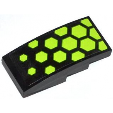 black slope curved 4 x 2 with lime hexagons pattern sticker - set 70708