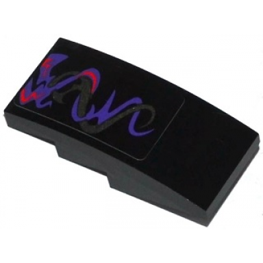 black slope curved 4 x 2 with dark purple dark silver and red swirls pattern sticker - set 70728