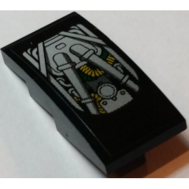 black slope curved 4 x 2 with enclosed race car engine mechanical pattern sticker - set 75908