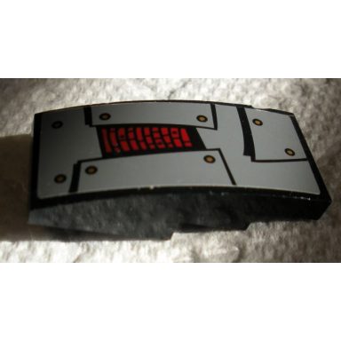 black slope curved 4 x 2 with dark red and dark bluish gray hull plates pattern sticker - set 70012-2